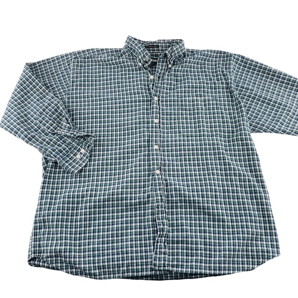 Britches Mens‎ Plaid Long Sleeve Button-Down Shirt Size XL Green & Blue Cotton